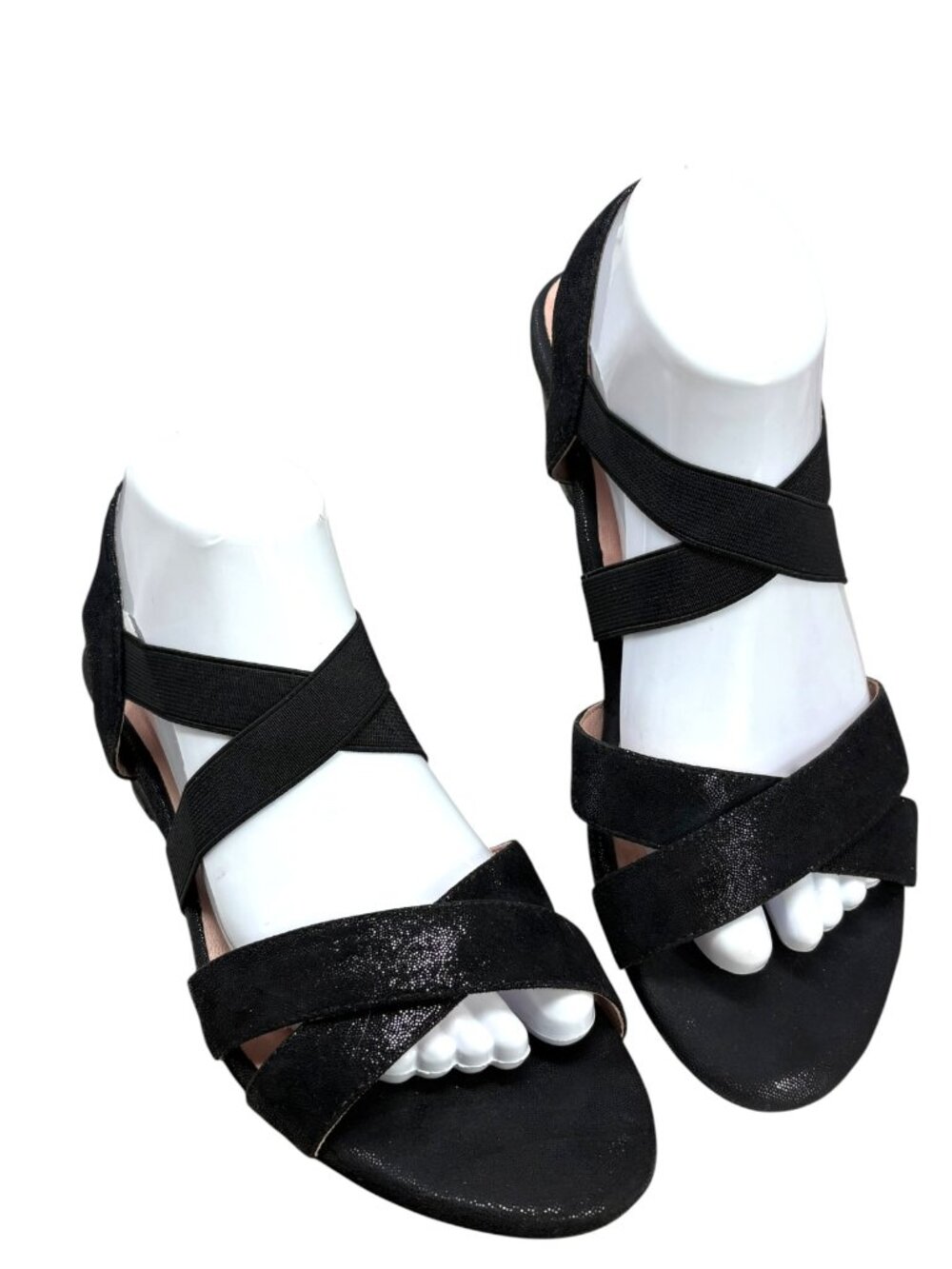 Taryn Rose Spiro Black Shimmery Demi Wedge Slingback Sandals